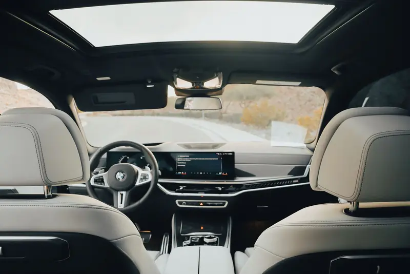 Interior view of a panoramic glass sunroof